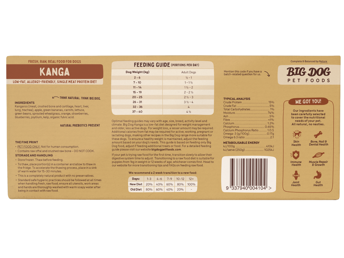 BIG DOG BARF FROZEN KANGAROO 3kg - PICK UP ONLY
