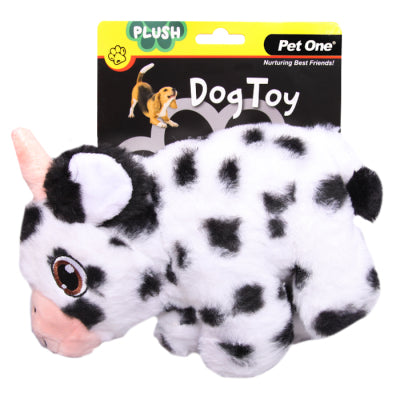PET ONE Dog Toy Plush Squeaky Spotted Cow