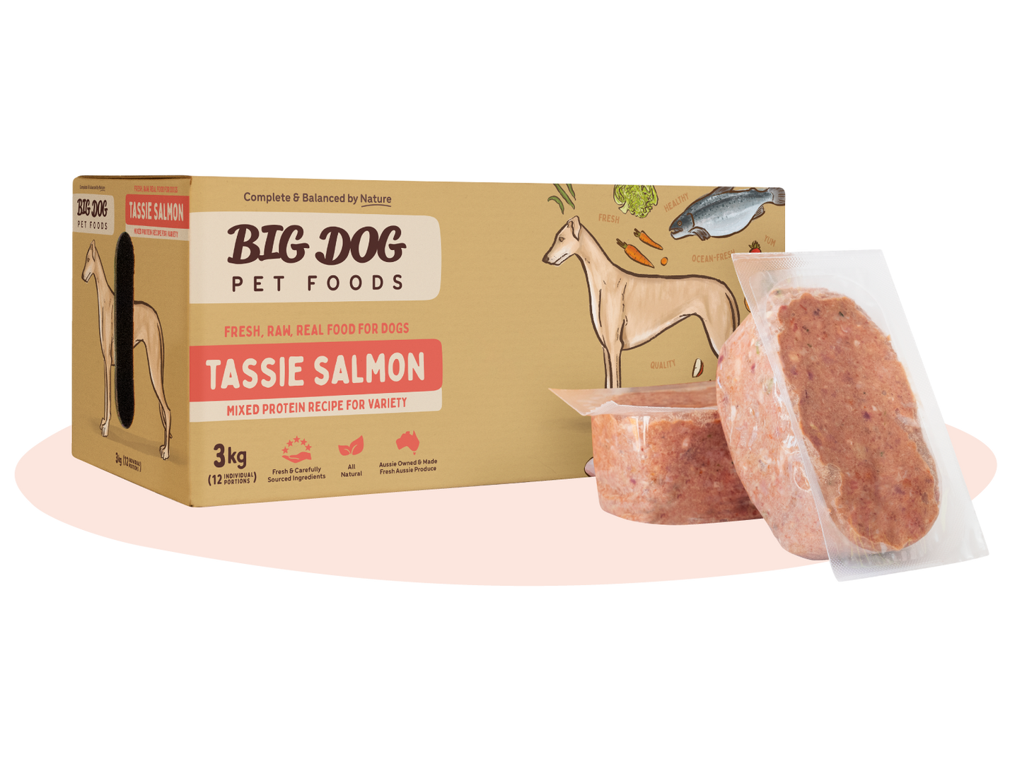 BIG DOG BARF FROZEN TASMANIAN SALMON 3kg - PICK UP ONLY