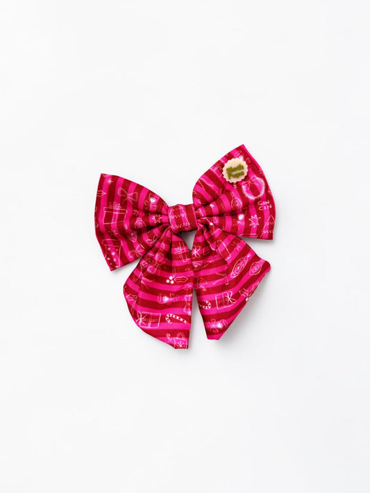 "Cin Cin Cheers" Christmas Striped Bow Tie