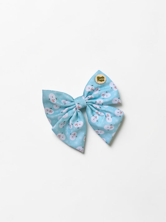 Light Blue Snowman Christmas Dog Bow Tie