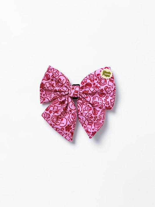 "Jolly Pink Doodles" Christmas Dog Bow Tie