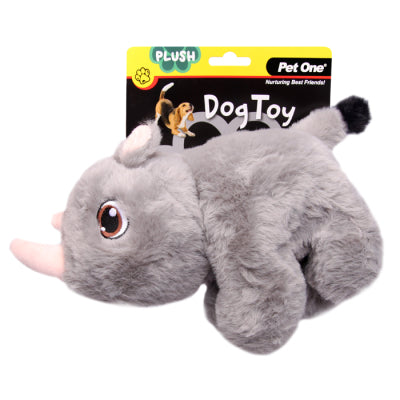 PET ONE Dog Toy Plush Squeaky Rhino 20cm