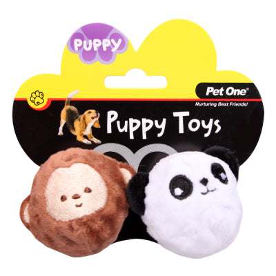 PET ONE Dog Toy Puppy Squeaky Monkey & Panda Ball 2pcs