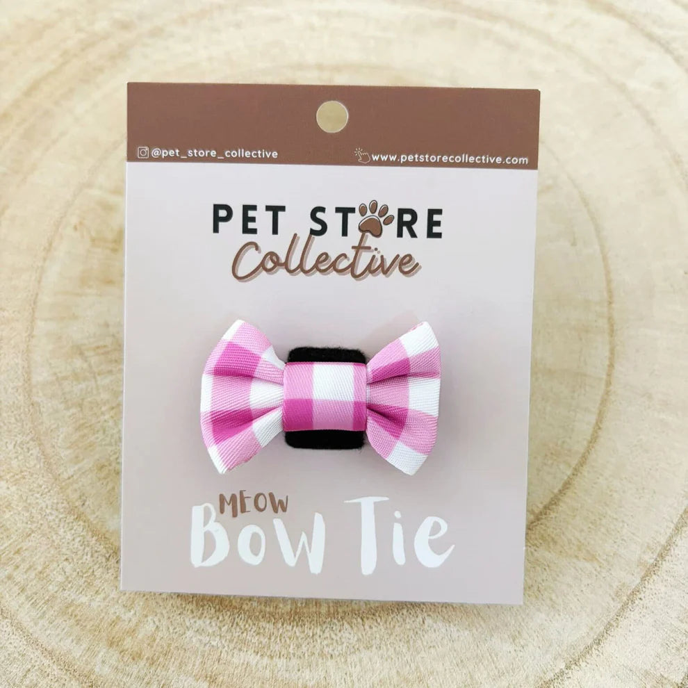 Pink Gingham Cat Bow Tie