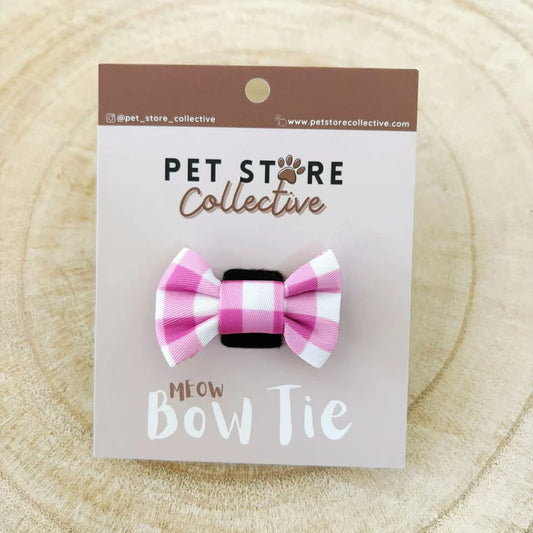 Pink Gingham Cat Bow Tie